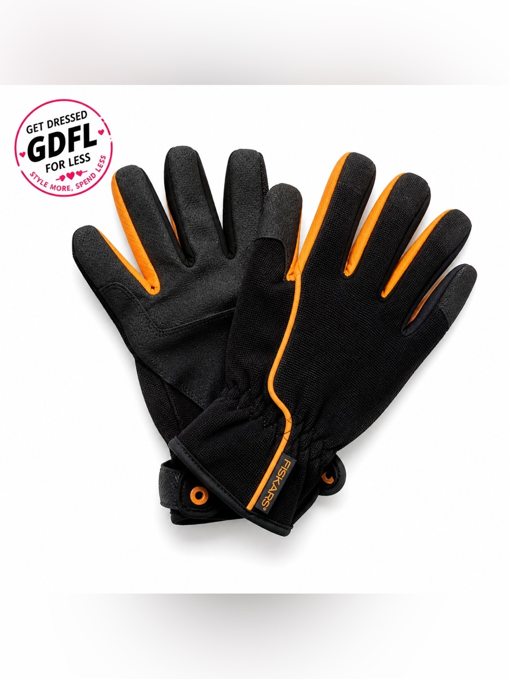 Fiskars Work Gloves L XL Garden Outdoor Breathable Grip Durable Black Orange